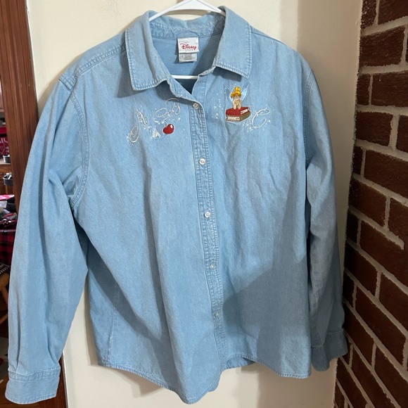 Disney Tops - Vintage Disney Store women’s size xl Tinkerbell button up shirt denim